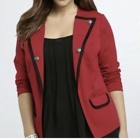Torrid Red Black Ponte Military Blazer Jacket - Picture 1 of 9